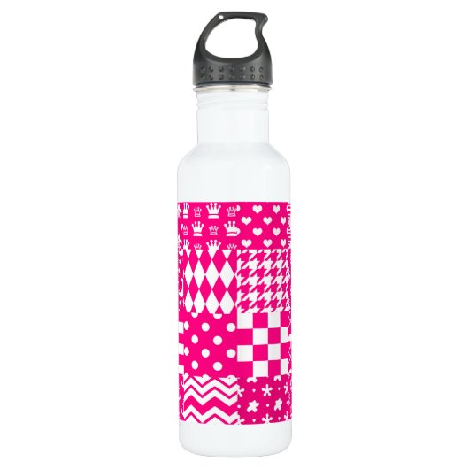 Roze Witte Gemengde Patchwork Ontwerp Waterfles (Voorkant)