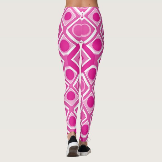 Roze witte geometrie Leggings (Achterkant)