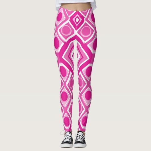 Roze witte geometrie Leggings (Voorkant)