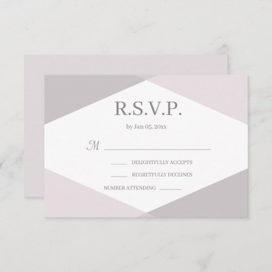 Roze Witte Geometrische Moderne Trouw-RSVP Kaart (Voorkant / Achterkant)