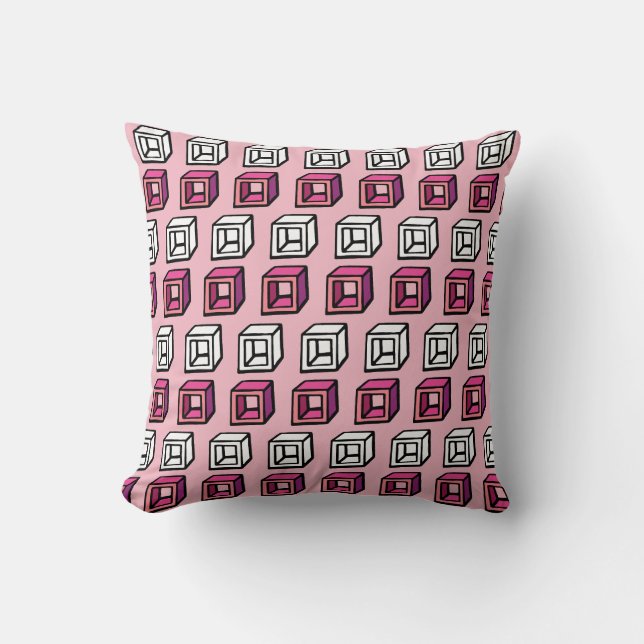 Roze & Witte Geometrische Pop Kubussen Kussen (Voorkant)