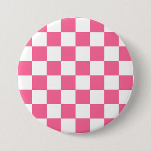 Roze Witte Geruite Controlepatroon Ronde Button 7,6 Cm