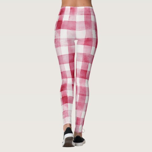 Roze Witte Geruite Strepen Leggings (Achterkant)