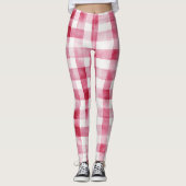 Roze Witte Geruite Strepen Leggings (Voorkant)