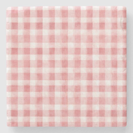 Roze Witte Geruite Strepen Stenen Onderzetter (Voorkant)