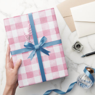 Roze Witte Geruite Strepen Verjaardag Cadeaupapier