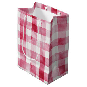 Roze Witte Geruite Strepen Verjaardag Medium Cadeauzakje