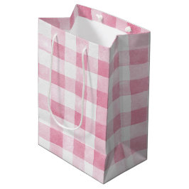 Roze Witte Geruite Strepen Verjaardag Medium Cadeauzakje
