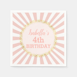 Roze Witte Gestreepte Gouden Glitter Confetti Verj Servet