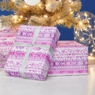 Roze Witte Gezellige Strepen Kerstmis Cadeaupapier