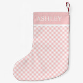 Roze witte Gingham Aangepaste Naam Kleine Kerstsok (Achterkant)