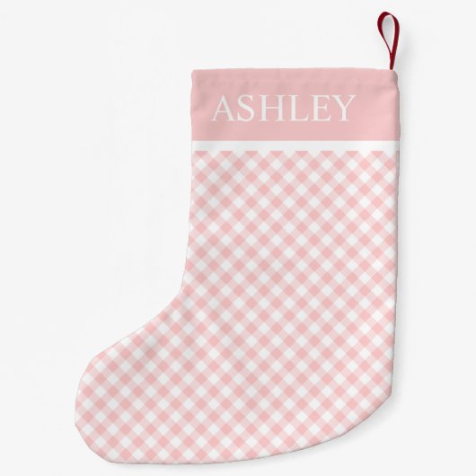 Roze witte Gingham Aangepaste Naam Kleine Kerstsok (Achterkant)