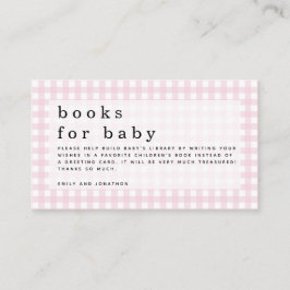 Roze Witte Gingham Boeken voor Baby Informatiekaartje