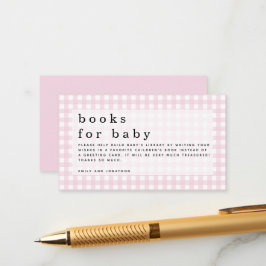 Roze Witte Gingham Boeken voor Baby Informatiekaartje