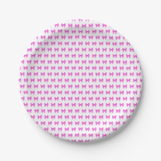 Roze-witte gingham boog patroon papieren bordje (Voorkant)