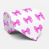 Roze-witte gingham boog patroon stropdas (Opgerold)