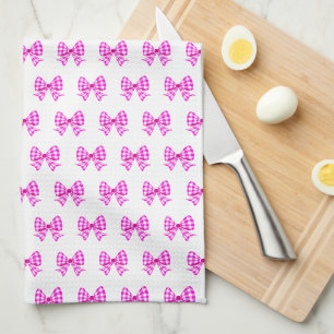 Roze-witte gingham boog patroon theedoek