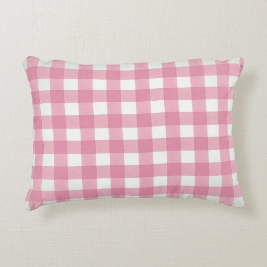 Roze Witte Gingham Buffalo Plaid Geruite Slaapkame Accent Kussen (Voorkant)