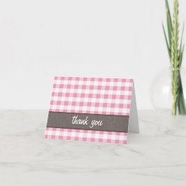 Roze & Witte Gingham Canvas Dank u kaart