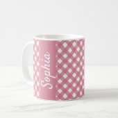 Roze witte gingham Check Pset Koffiemok (Voorkant links)