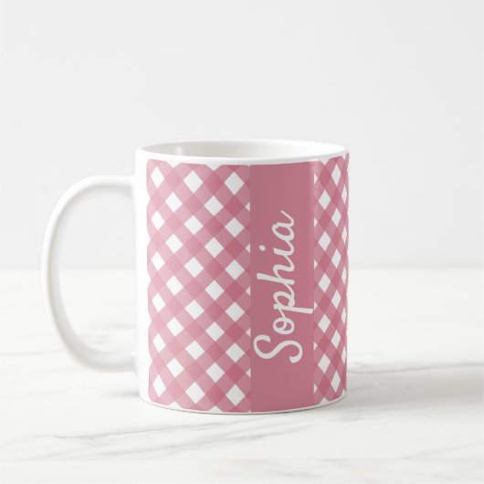 Roze witte gingham Check Pset Koffiemok (Links)