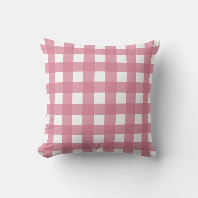 Roze witte gingham Check Pset Kussen (Voorkant)