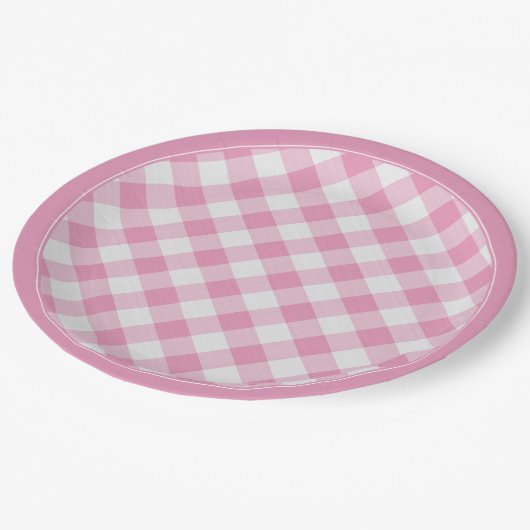Roze/Witte Gingham Controleert Patroon Eenvoudige  Papieren Bordje (Gekanteld)