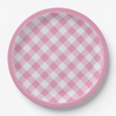 Roze/Witte Gingham Controleert Patroon Eenvoudige  Papieren Bordje (Voorkant)