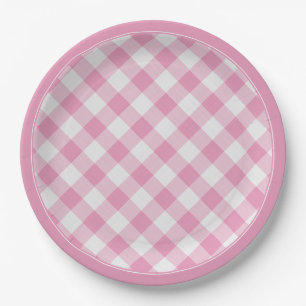 Roze/Witte Gingham Controleert Patroon Eenvoudige Papieren Bordje