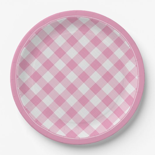 Roze/Witte Gingham Controleert Patroon Eenvoudige Papieren Bordje (Voorkant)