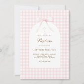 roze witte gingham doop meisje kaart (Voorkant)