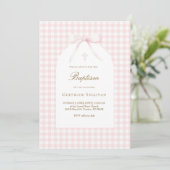 roze witte gingham doop meisje kaart (Staand voorkant)