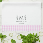 Roze & Witte Gingham gepersonaliseerd monogram Aan Theedoek (Gevouwen)