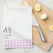 Roze & Witte Gingham gepersonaliseerd monogram Aan Theedoek (Quarter Fold)