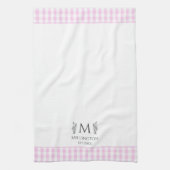 Roze & Witte Gingham gepersonaliseerd monogram Aan Theedoek (Verticaal)