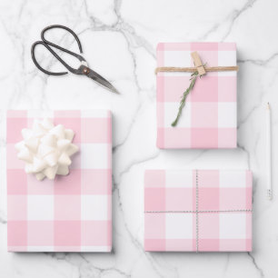 Roze Witte Gingham Geruit Inpakpapier Vel