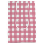 Roze Witte Gingham Karo Tartan Medium Cadeauzakje (Achterkant)