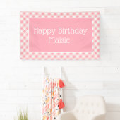 Roze Witte Gingham Little Girl's Happy Birthday Spandoek (Insitu)