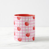 Roze Witte Gingham Mok Schattigee Aardbei Print (Midden)