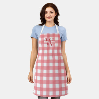 Roze witte gingham naam & Initiaal Schort
