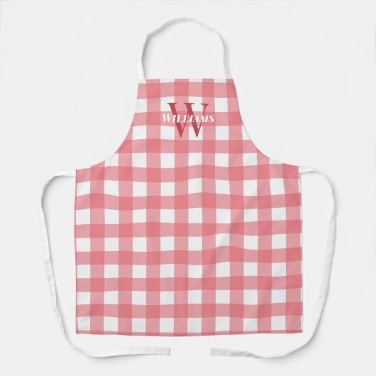 Roze witte gingham naam & Initiaal Schort (Voorkant)