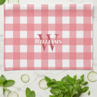Roze witte gingham naam & Initiaal Theedoek