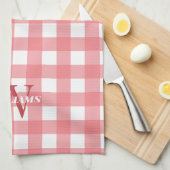 Roze witte gingham naam & Initiaal Theedoek (Quarter Fold)