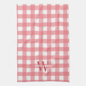Roze witte gingham naam & Initiaal Theedoek (Verticaal)