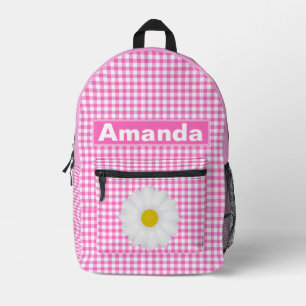 Roze Witte Gingham Persoonlijke Meisjes  Bedrukte Rugzak