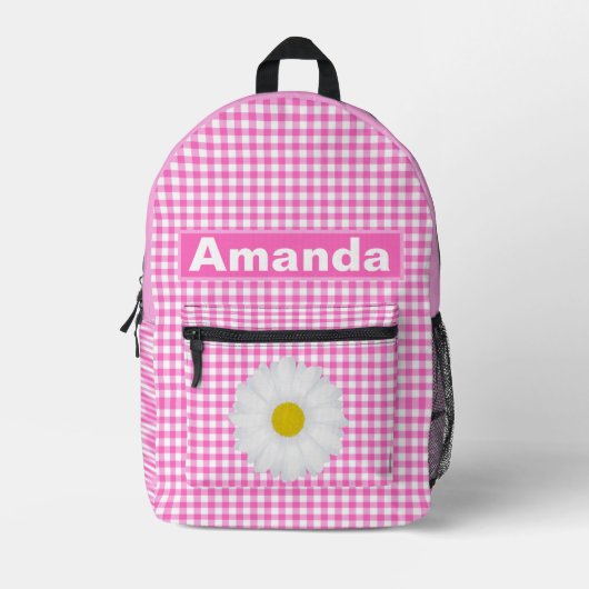 Roze Witte Gingham Persoonlijke Meisjes  Bedrukte Rugzak (Voorkant)