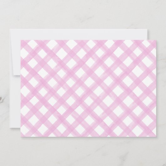 Roze witte gingham Picnic Party verjaardagsfeest Kaart (Achterkant)