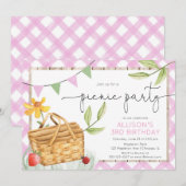 Roze witte gingham Picnic Party verjaardagsfeest Kaart (Voorkant / Achterkant)