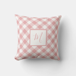 Roze witte Gingham Pset Modern Chic Monogram Kussen