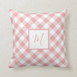 Roze witte Gingham Pset Modern Chic Monogram Kussen